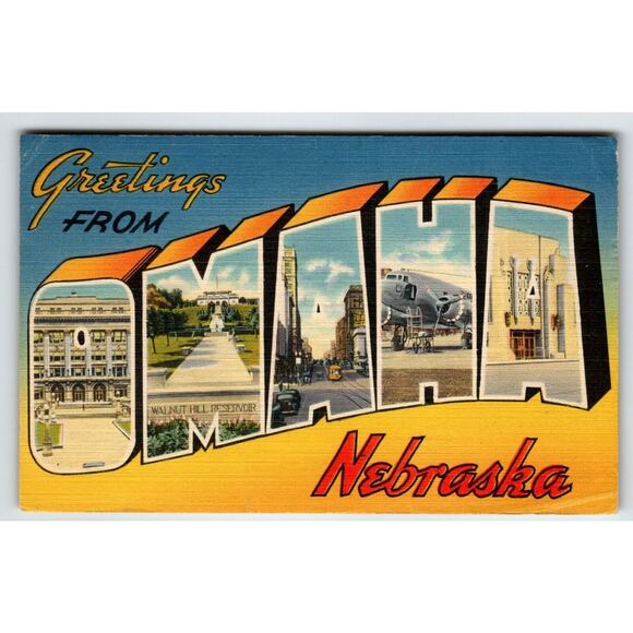 Greetings From Omaha Nebraska Postcard Large Big Letter City Tichnor Brothers - Picture 1 of 2